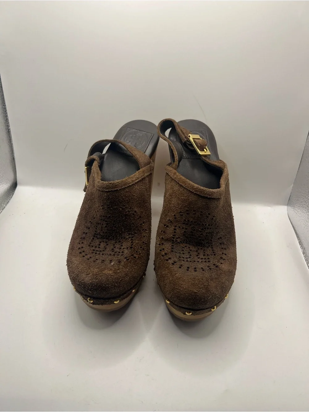 Tory Burch Brown Suede Brayden Slingback Clogs
